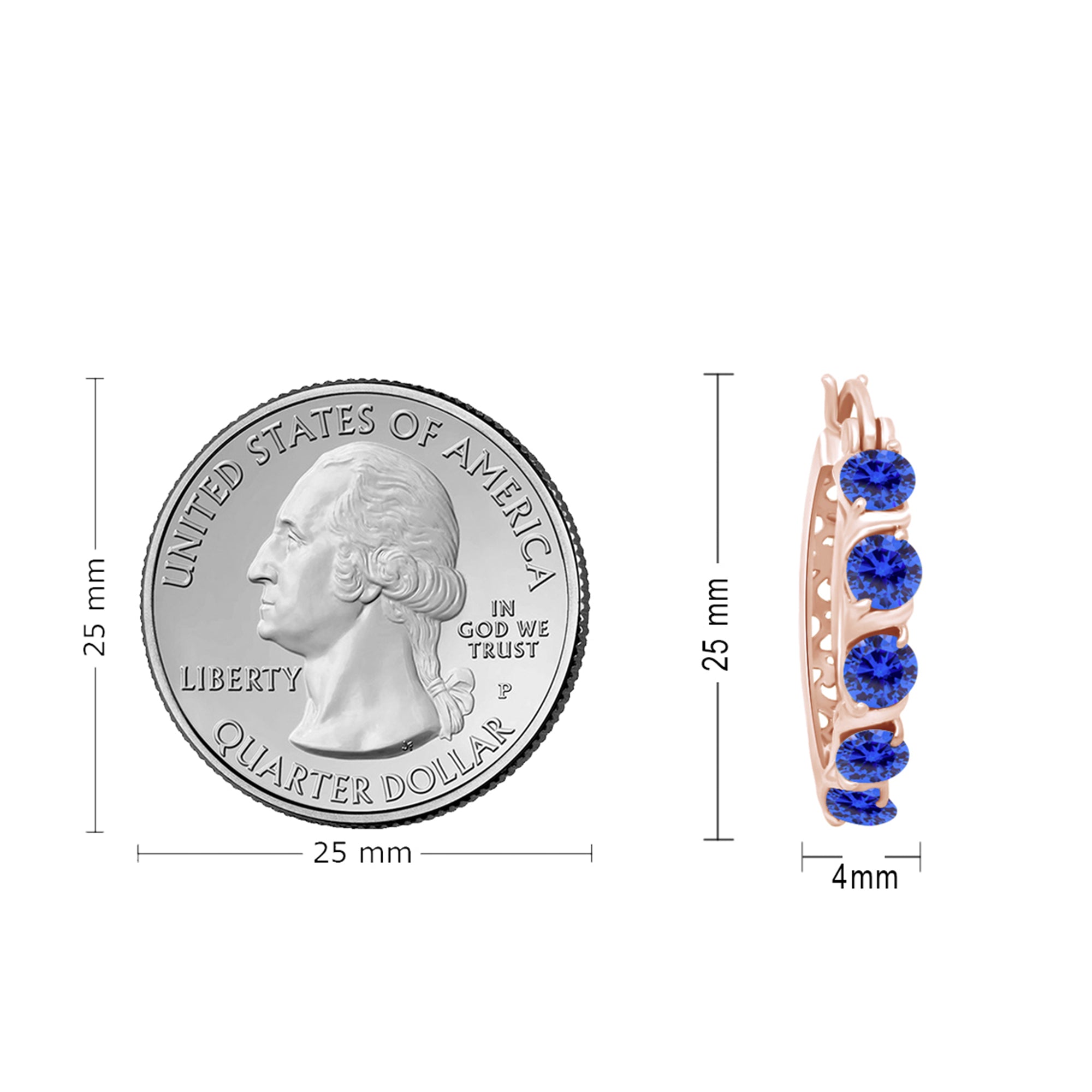 Round Simulated Blue Sapphire Dainty Hoop Earrings for Women Sterling Silver