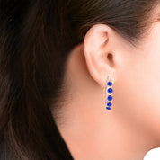 Round Simulated Blue Sapphire Dainty Hoop Earrings for Women Sterling Silver