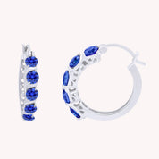 Round Simulated Blue Sapphire Dainty Hoop Earrings for Women Sterling Silver