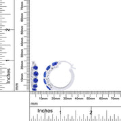 Round Simulated Blue Sapphire Dainty Hoop Earrings for Women Sterling Silver