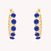 Round Simulated Blue Sapphire Dainty Hoop Earrings for Women Sterling Silver