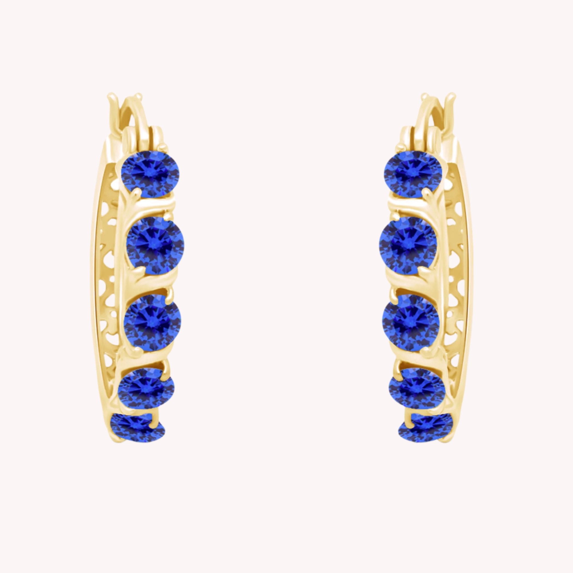 Round Simulated Blue Sapphire Dainty Hoop Earrings for Women Sterling Silver