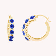 Round Simulated Blue Sapphire Dainty Hoop Earrings for Women Sterling Silver
