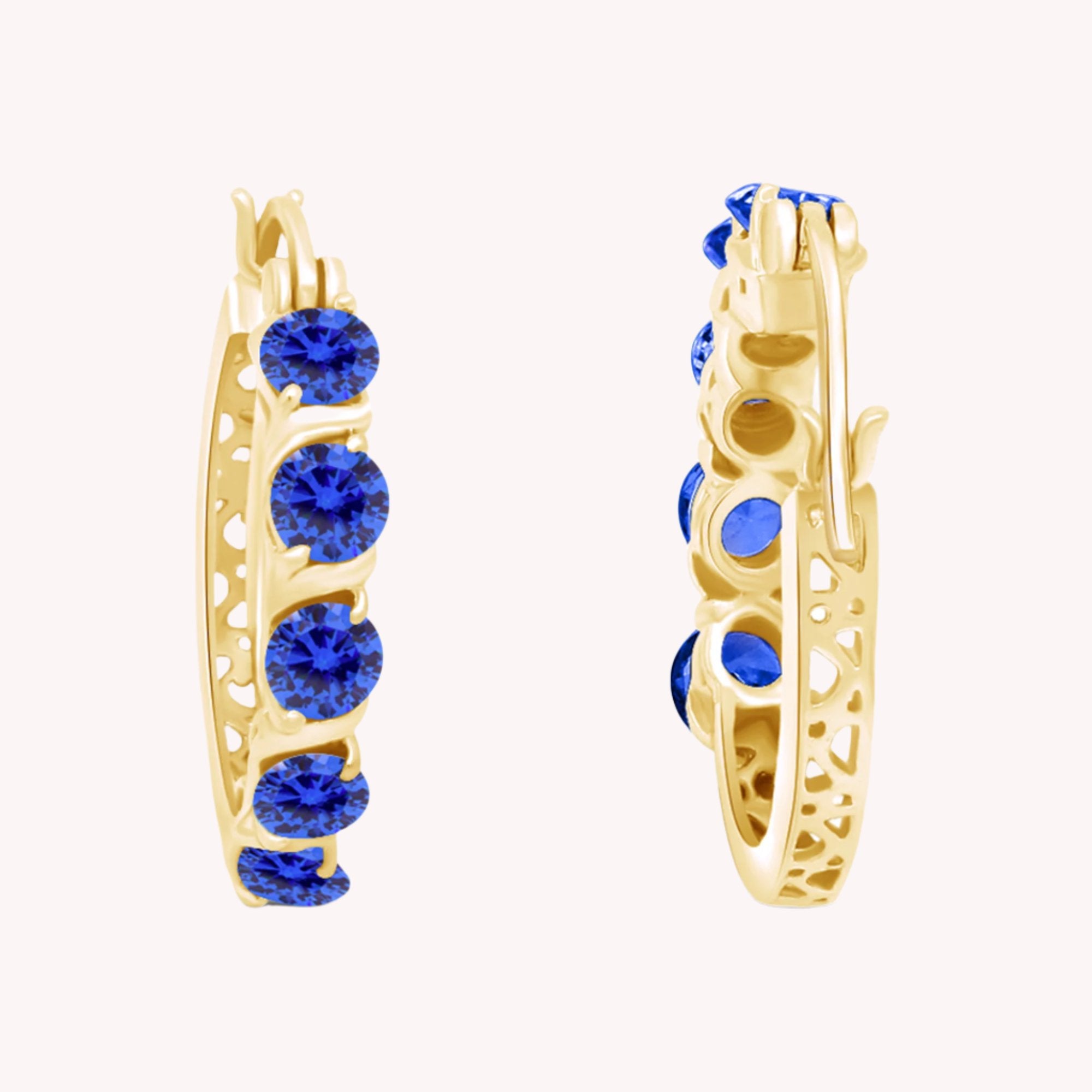 Round Simulated Blue Sapphire Dainty Hoop Earrings for Women Sterling Silver