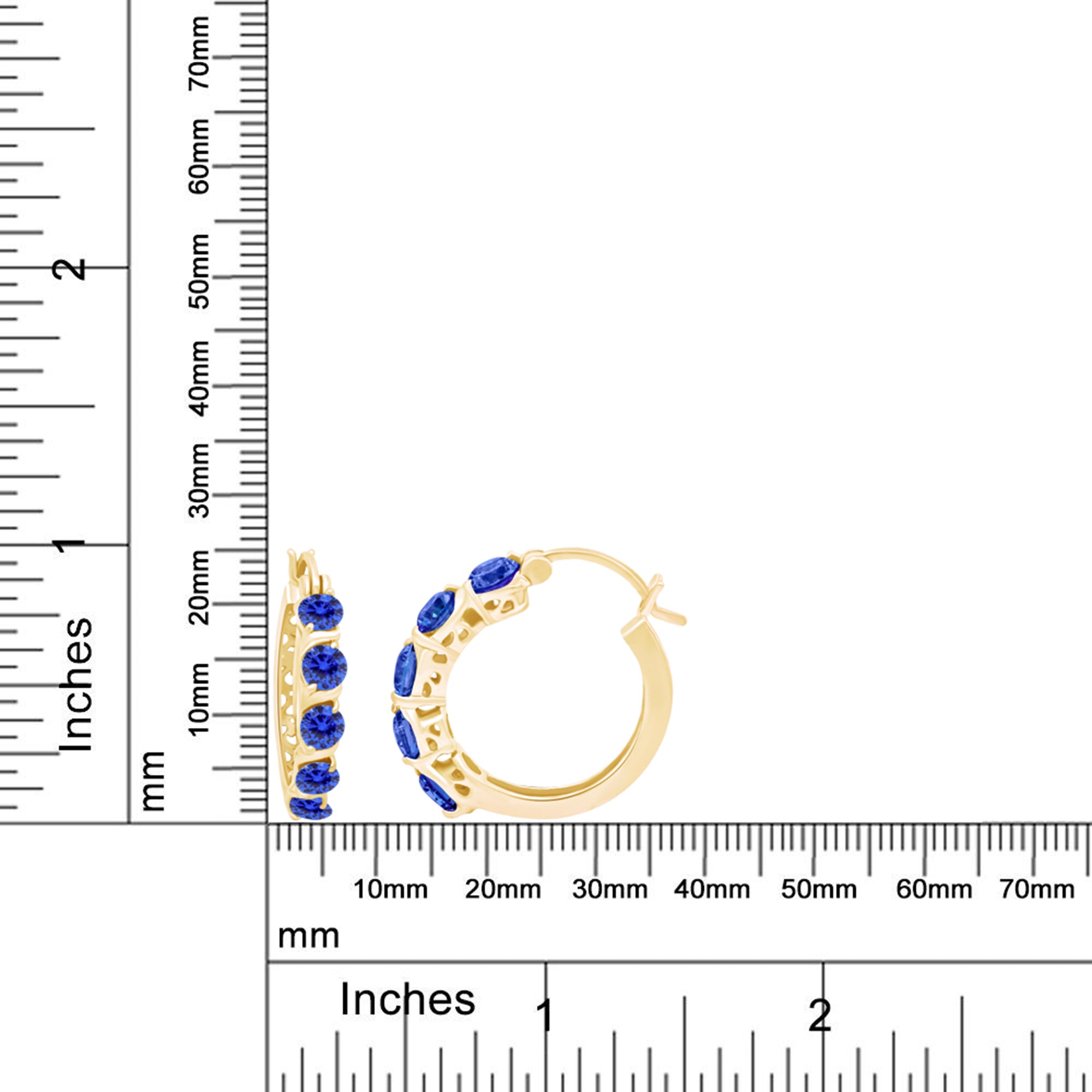 Round Simulated Blue Sapphire Dainty Hoop Earrings for Women Sterling Silver