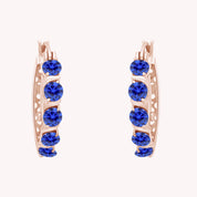 Round Simulated Blue Sapphire Dainty Hoop Earrings for Women Sterling Silver