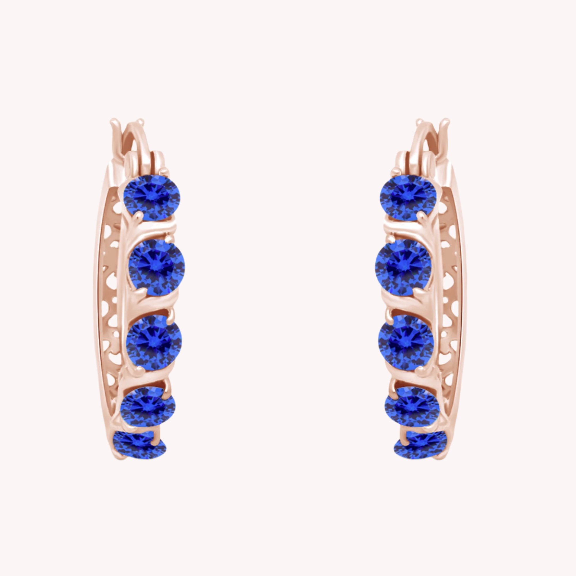 Round Simulated Blue Sapphire Dainty Hoop Earrings for Women Sterling Silver