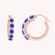 Round Simulated Blue Sapphire Dainty Hoop Earrings for Women Sterling Silver