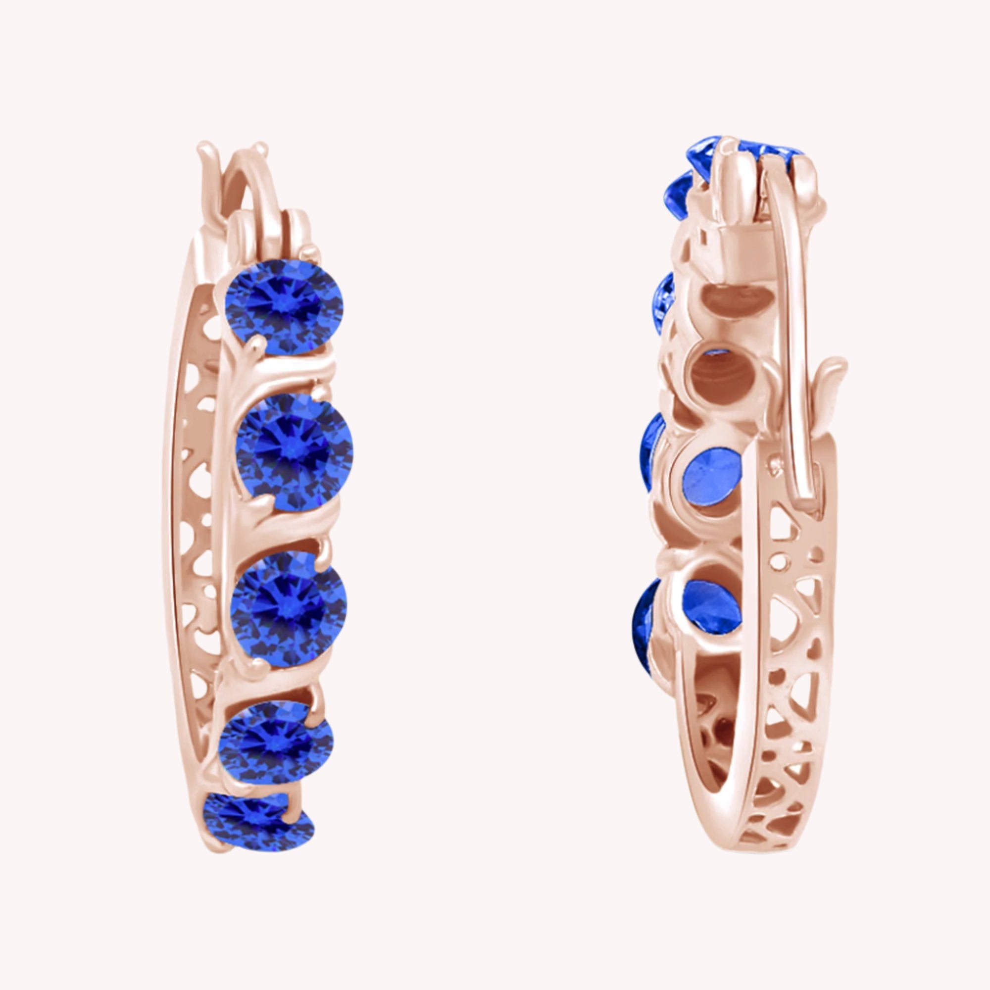 Round Simulated Blue Sapphire Dainty Hoop Earrings for Women Sterling Silver