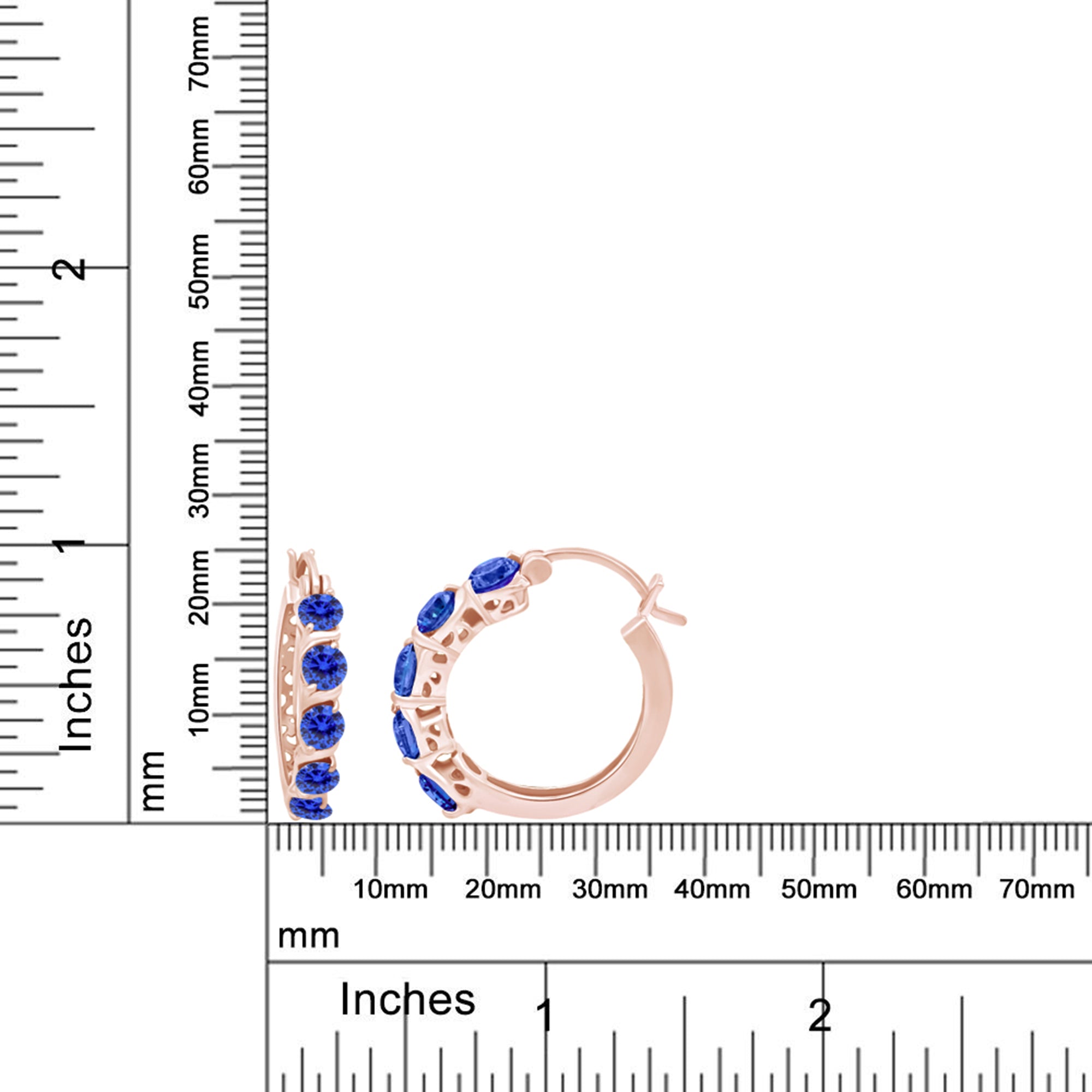Round Simulated Blue Sapphire Dainty Hoop Earrings for Women Sterling Silver