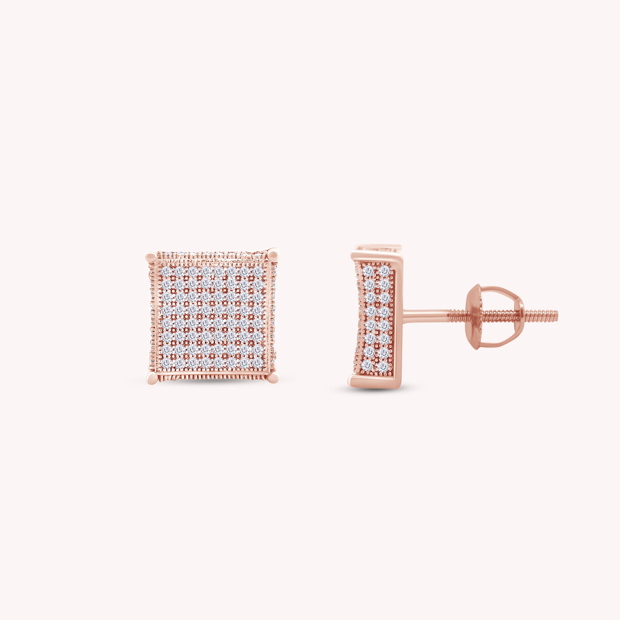 Pave Set Lab Grown Diamond Square Stud Earrings for Women