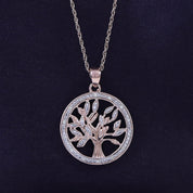 Natural Diamond Two Tone Tree of Life Pendant Necklace Sterling Silver