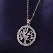 Natural Diamond Two Tone Tree of Life Pendant Necklace Sterling Silver
