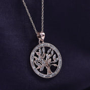 Natural Diamond Two Tone Tree of Life Pendant Necklace Sterling Silver