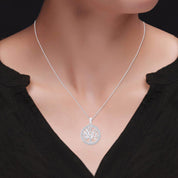 Natural Diamond Two Tone Tree of Life Pendant Necklace Sterling Silver