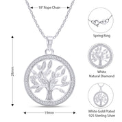 Natural Diamond Two Tone Tree of Life Pendant Necklace Sterling Silver