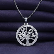 Natural Diamond Two Tone Tree of Life Pendant Necklace Sterling Silver