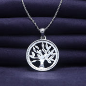 Natural Diamond Two Tone Tree of Life Pendant Necklace Sterling Silver