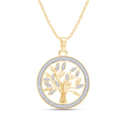 Natural Diamond Two Tone Tree of Life Pendant Necklace Sterling Silver