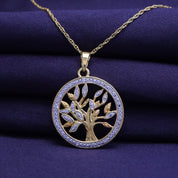 Natural Diamond Two Tone Tree of Life Pendant Necklace Sterling Silver