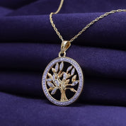 Natural Diamond Two Tone Tree of Life Pendant Necklace Sterling Silver