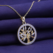 Natural Diamond Two Tone Tree of Life Pendant Necklace Sterling Silver