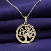 Natural Diamond Two Tone Tree of Life Pendant Necklace Sterling Silver