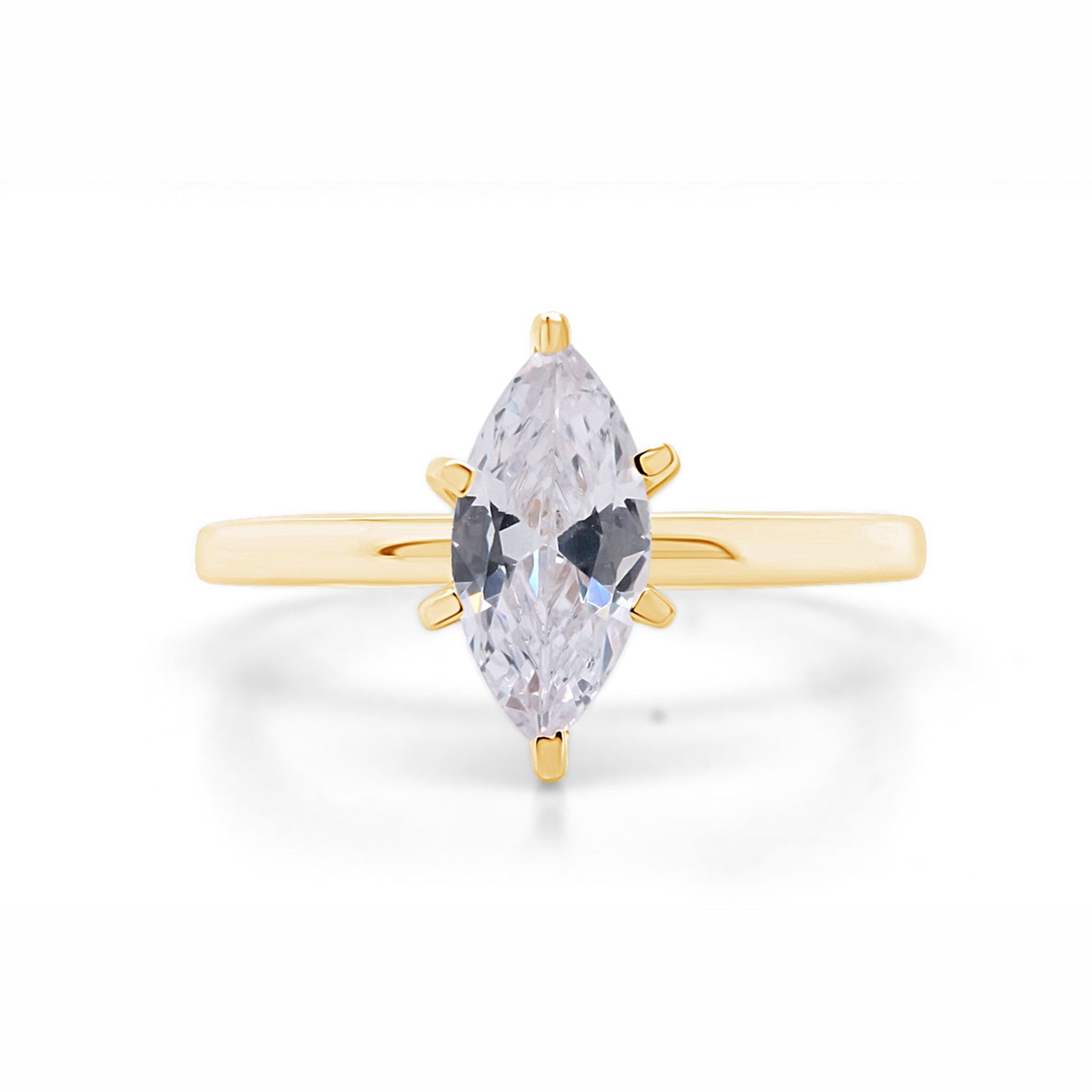 14K Gold Over Sterling Silver Marquise Cut Cubic Zirconia Solitaire Engagement Wedding Ring For Womens Gift For Her