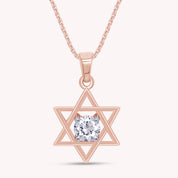 5MM Round Shape CZ Star of David Pendant Necklace in 14K Gold Over Sterling Silver