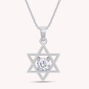 5MM Round Shape CZ Star of David Pendant Necklace in 14K Gold Over Sterling Silver