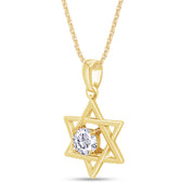5MM Round Shape CZ Star of David Pendant Necklace in 14K Gold Over Sterling Silver