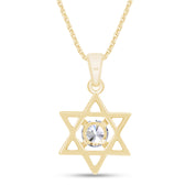 5MM Round Shape CZ Star of David Pendant Necklace in 14K Gold Over Sterling Silver