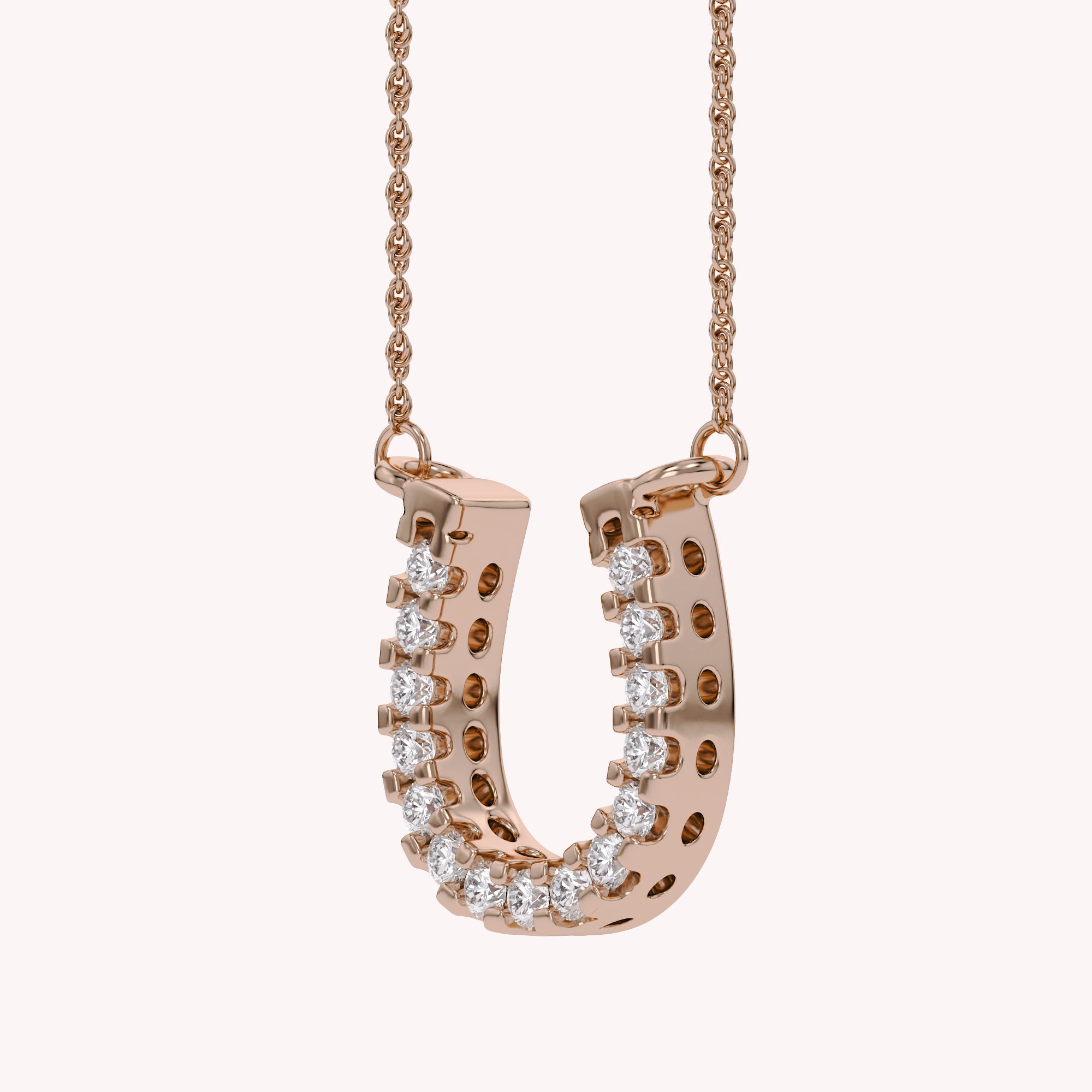 Horseshoe Natural Diamond Pendant Necklace Sterling Silver