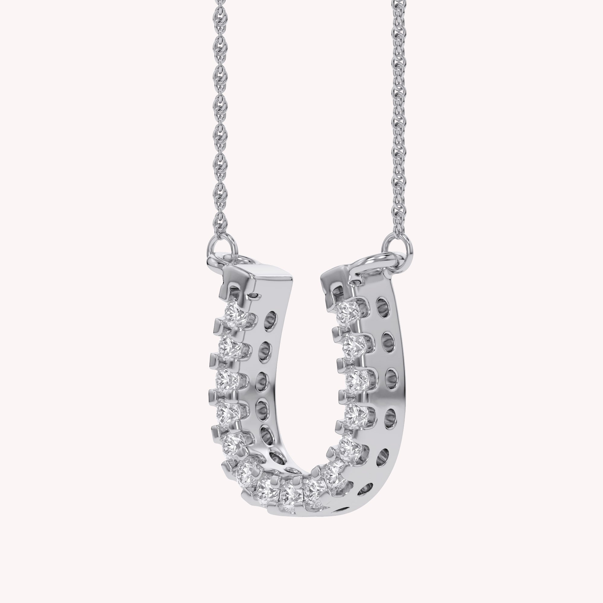 Horseshoe Natural Diamond Pendant Necklace Sterling Silver