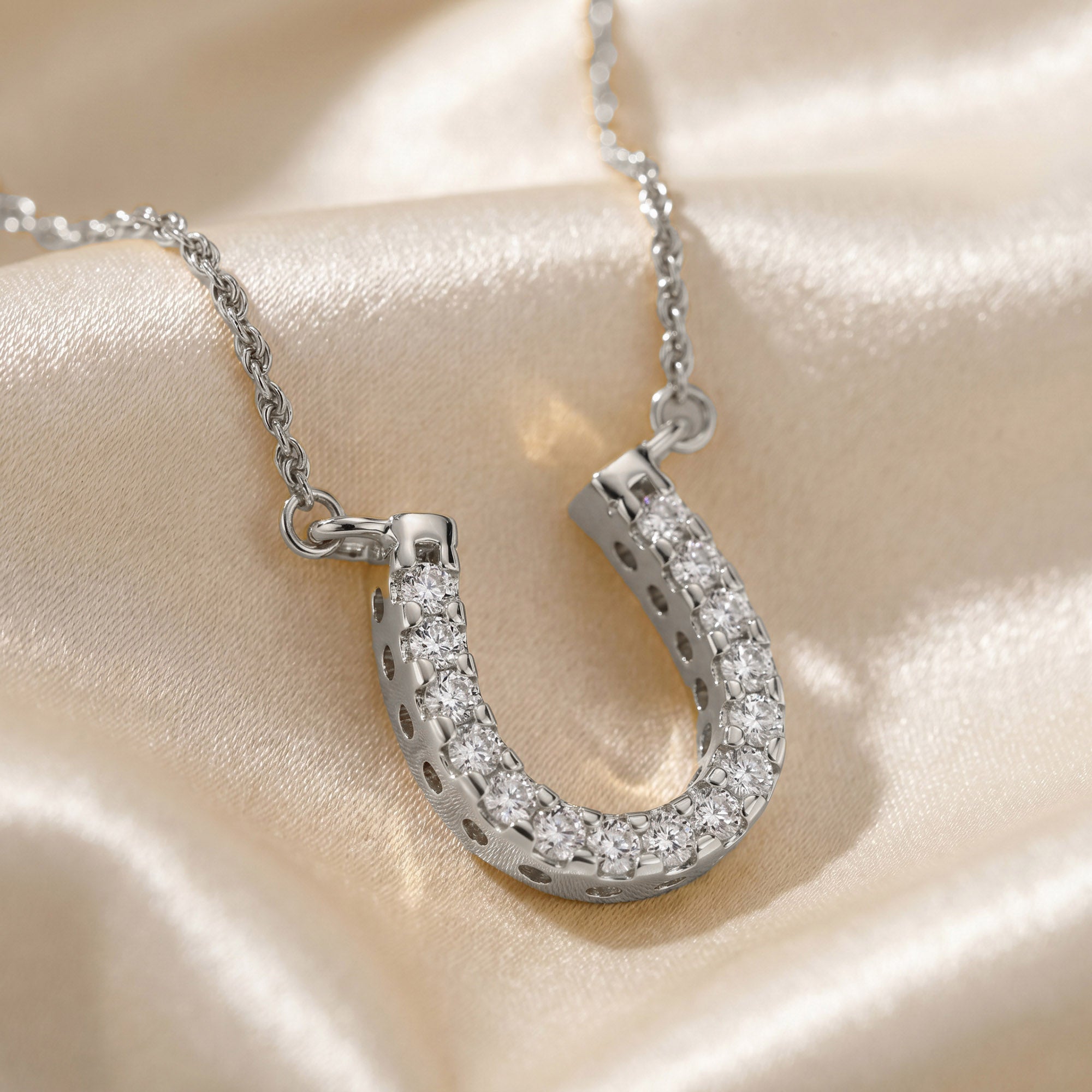 Horseshoe Lab Grown Diamond Pendant Necklace Sterling Silver