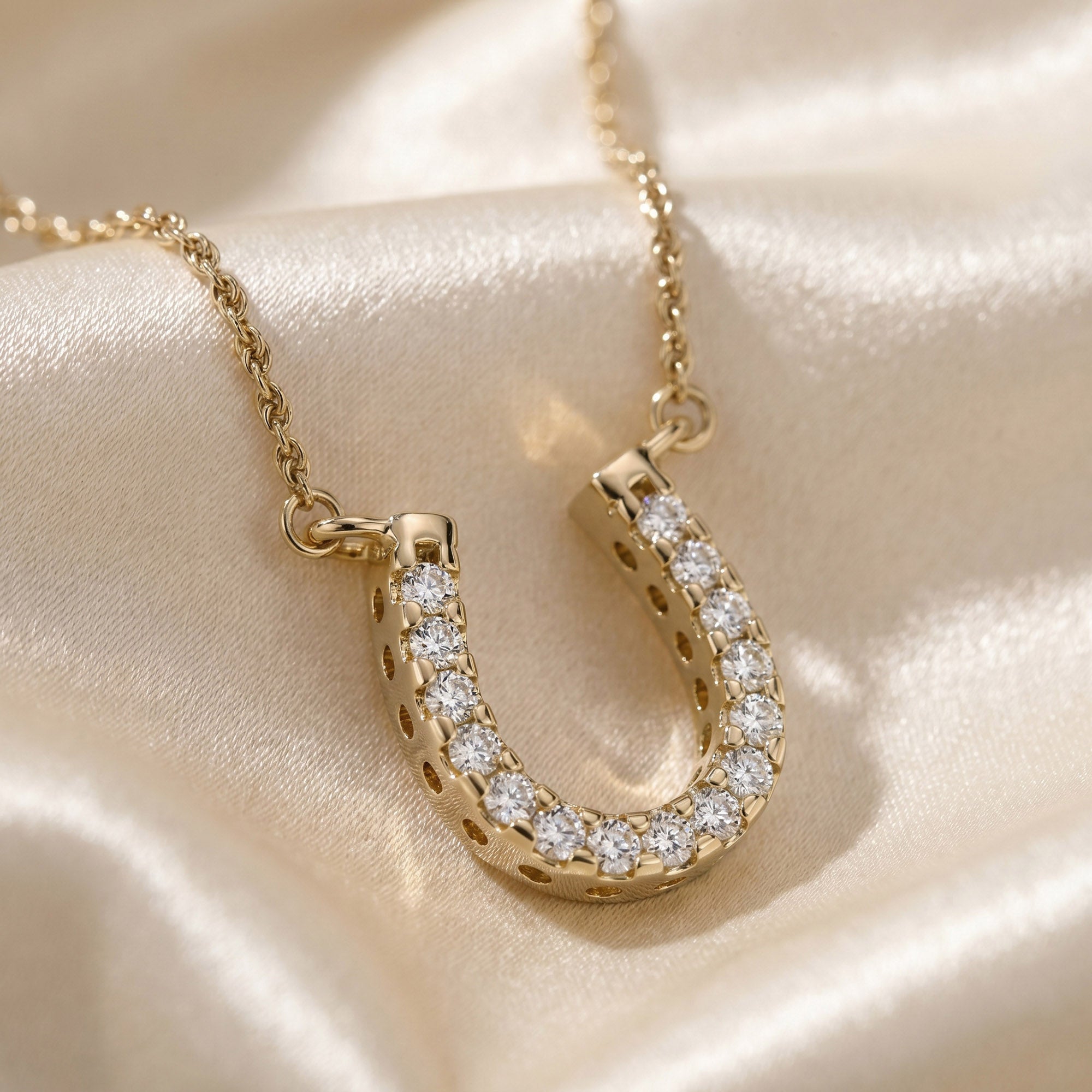 Horseshoe Lab Grown Diamond Pendant Necklace Sterling Silver