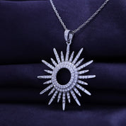 White Cubic Zirconia Sunburst Pendant Necklace