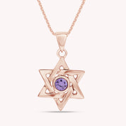 Simulated Round Birthstone Jewish Star of David Pendant Necklace