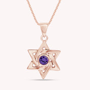 Simulated Round Birthstone Jewish Star of David Pendant Necklace