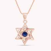 Simulated Round Birthstone Jewish Star of David Pendant Necklace