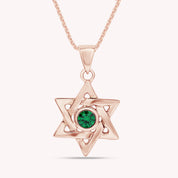 Simulated Round Birthstone Jewish Star of David Pendant Necklace