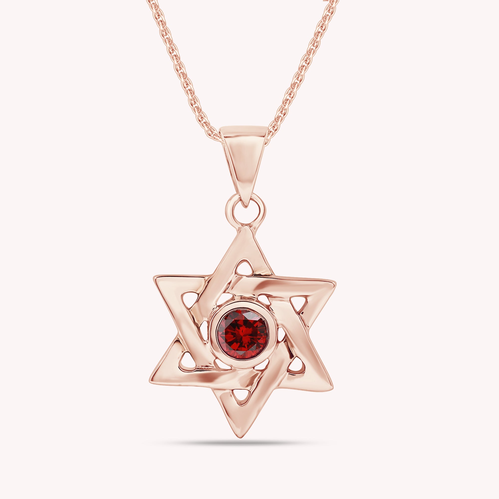 Simulated Round Birthstone Jewish Star of David Pendant Necklace