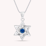 Simulated Round Birthstone Jewish Star of David Pendant Necklace