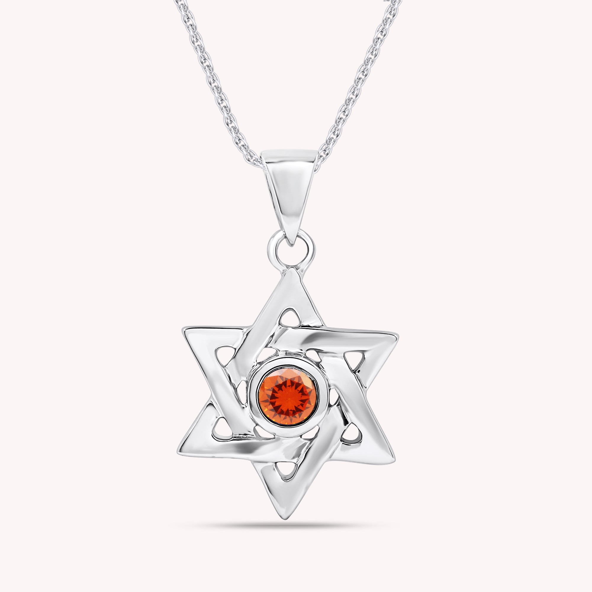 Simulated Round Birthstone Jewish Star of David Pendant Necklace