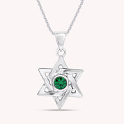 Simulated Round Birthstone Jewish Star of David Pendant Necklace
