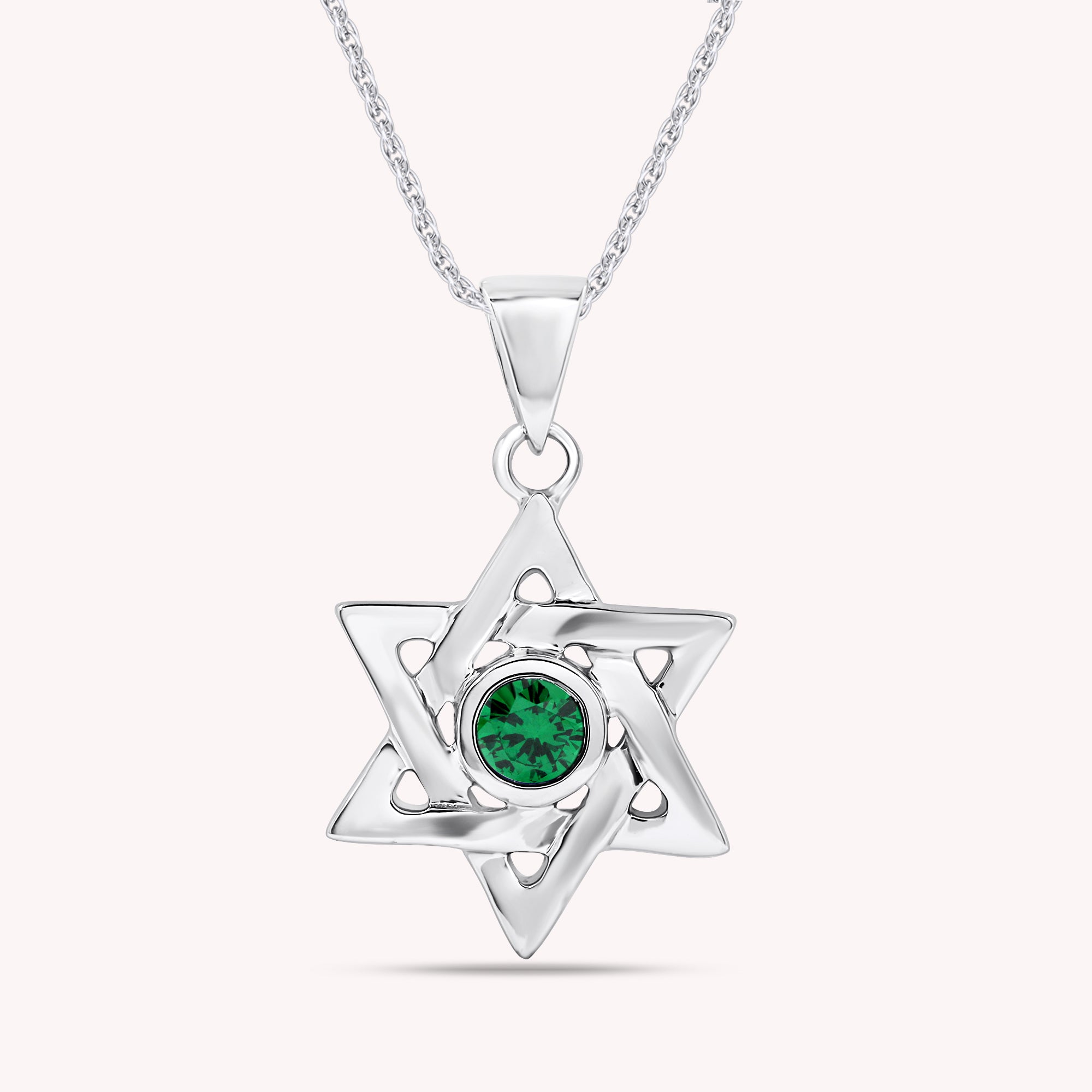 Simulated Round Birthstone Jewish Star of David Pendant Necklace