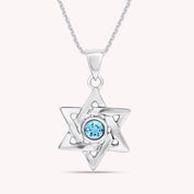 Simulated Round Birthstone Jewish Star of David Pendant Necklace