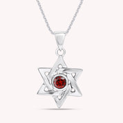 Simulated Round Birthstone Jewish Star of David Pendant Necklace
