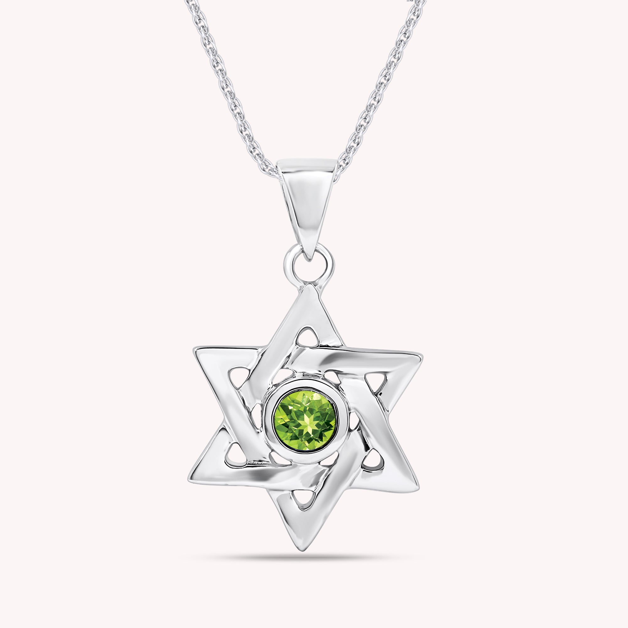 Simulated Round Birthstone Jewish Star of David Pendant Necklace