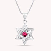 Simulated Round Birthstone Jewish Star of David Pendant Necklace